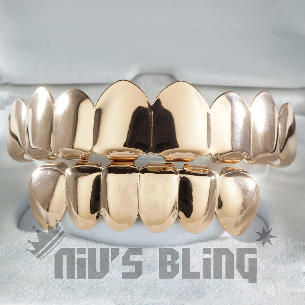 18K Rose Gold Plated STAINLESS STEEL GRILLZ 8 Top and 6 Bottom Hip Hop